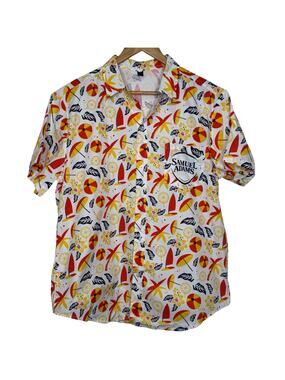 Samuel Adams Beer Cotton Aloha Hawaiian Allover Beach Theme Camp Shirt